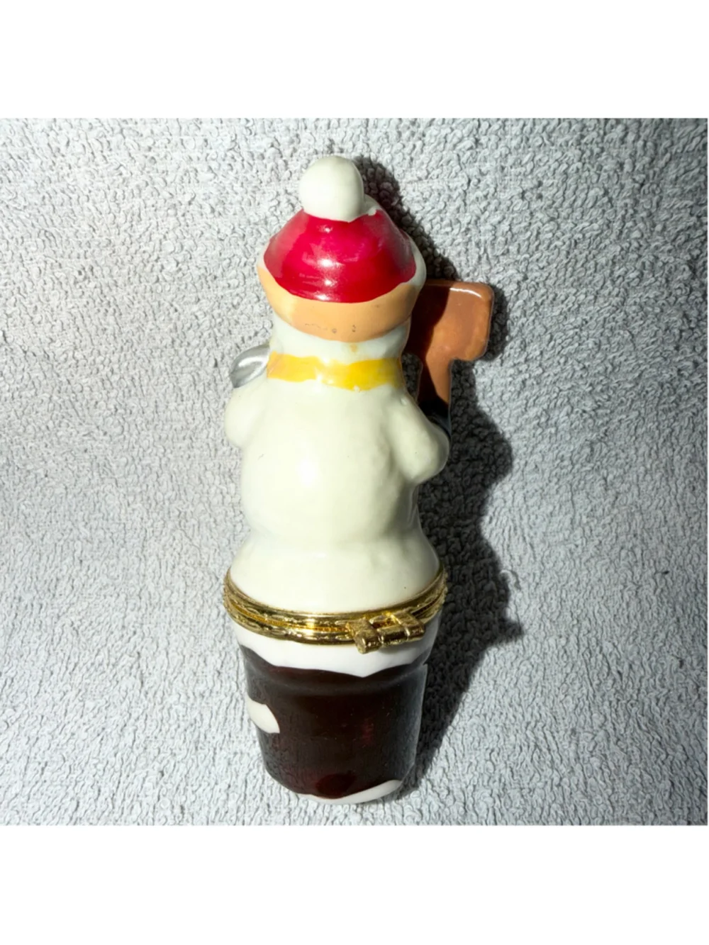 Vintage Small Hinged Trinket Box Christmas Winter Snowman Free Snow Porcelain